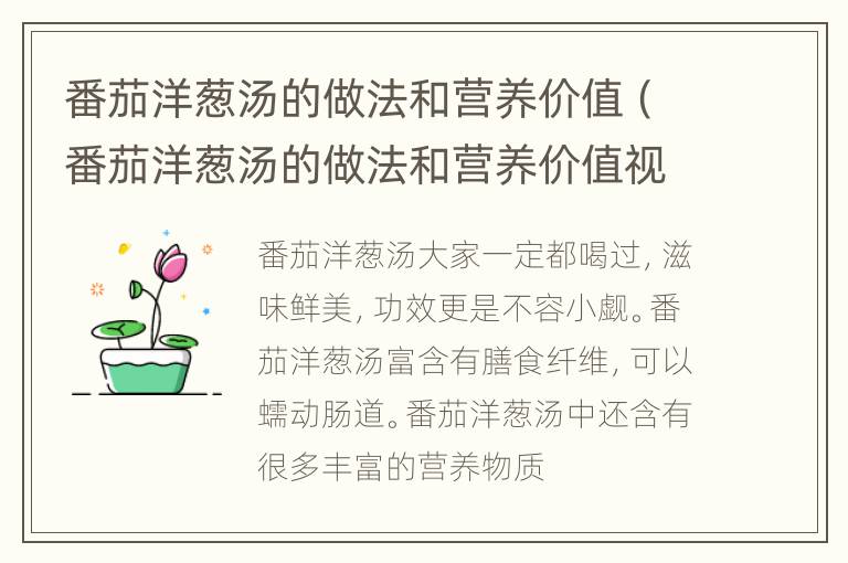 番茄洋葱汤的做法和营养价值（番茄洋葱汤的做法和营养价值视频）
