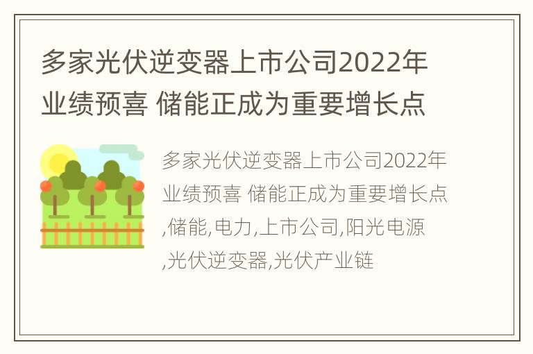 多家光伏逆变器上市公司2022年业绩预喜 储能正成为重要增长点