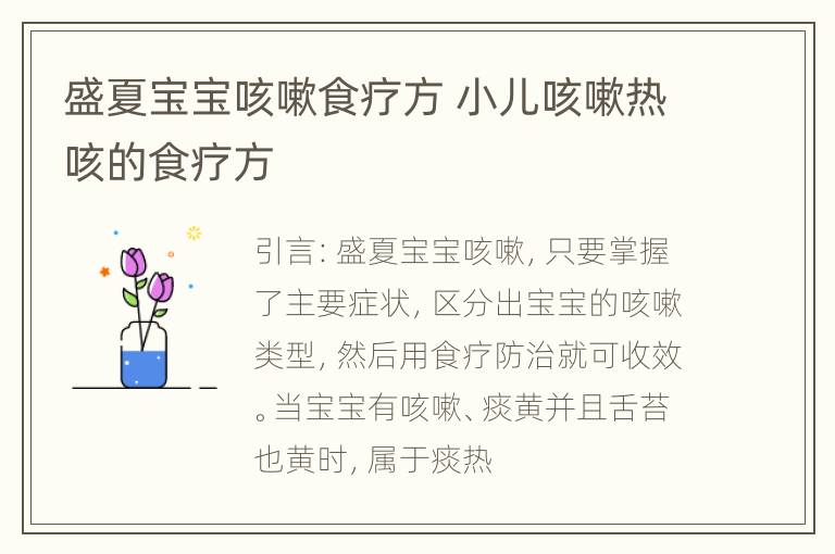 盛夏宝宝咳嗽食疗方 小儿咳嗽热咳的食疗方