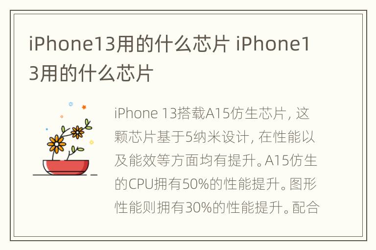 iPhone13用的什么芯片 iPhone13用的什么芯片