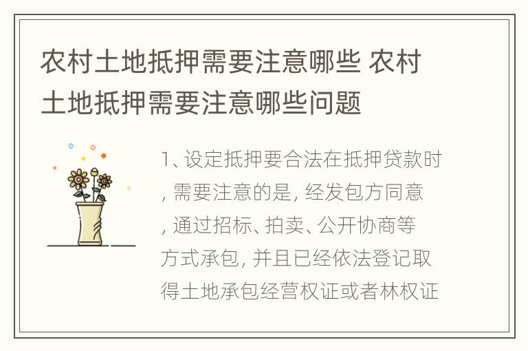 农村土地抵押需要注意哪些 农村土地抵押需要注意哪些问题