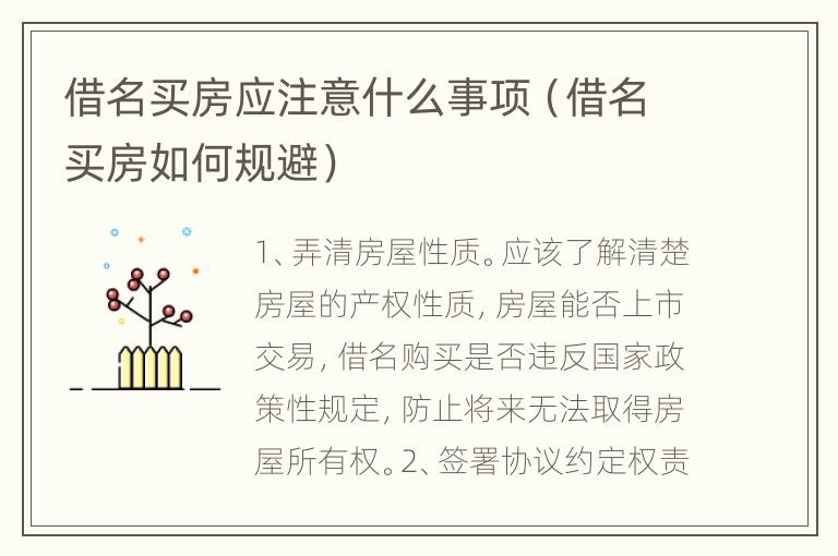 借名买房应注意什么事项（借名买房如何规避）