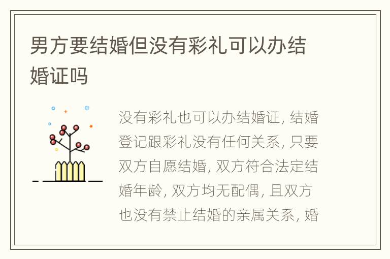 男方要结婚但没有彩礼可以办结婚证吗