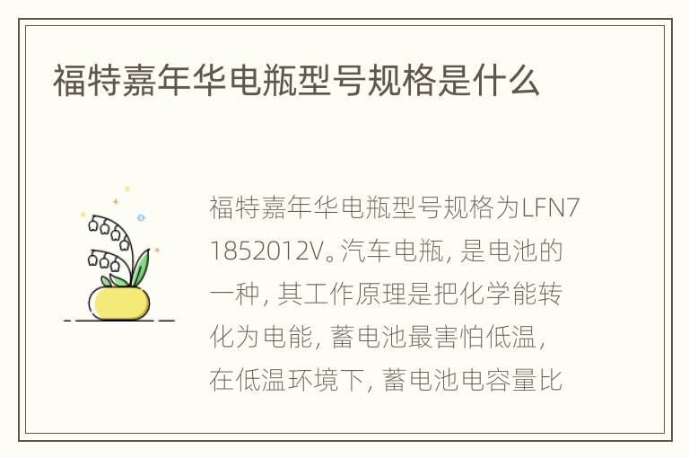 福特嘉年华电瓶型号规格是什么