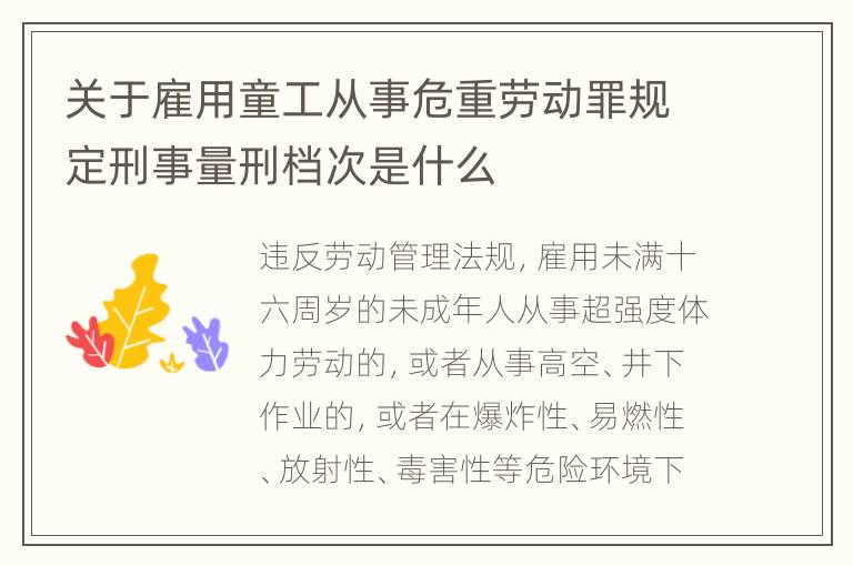 关于雇用童工从事危重劳动罪规定刑事量刑档次是什么