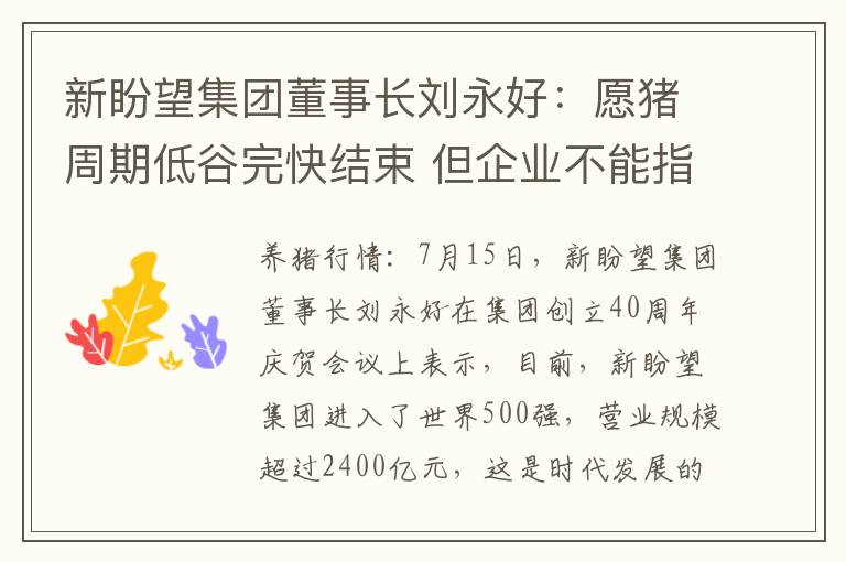 新盼望集团董事长刘永好：愿猪周期低谷完快结束 但企业不能指望靠