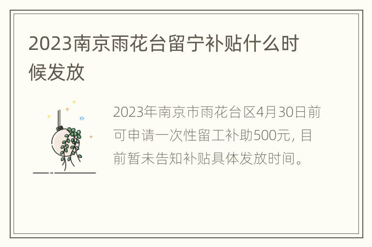 2023南京雨花台留宁补贴什么时候发放