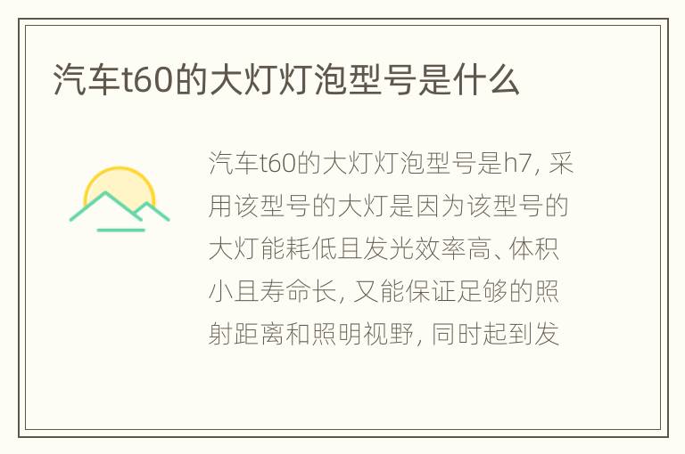汽车t60的大灯灯泡型号是什么