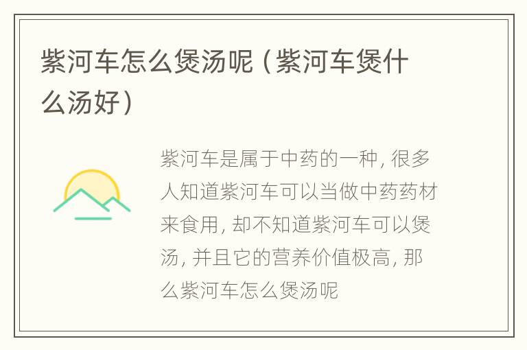 紫河车怎么煲汤呢（紫河车煲什么汤好）