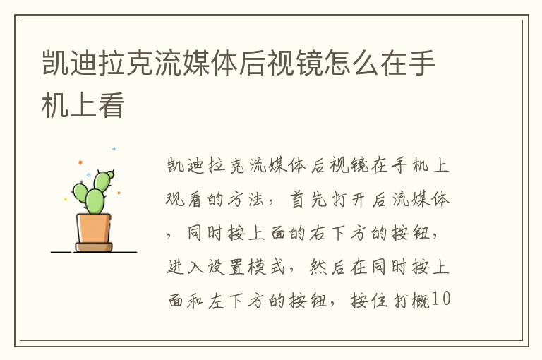 凯迪拉克流媒体后视镜怎么在手机上看