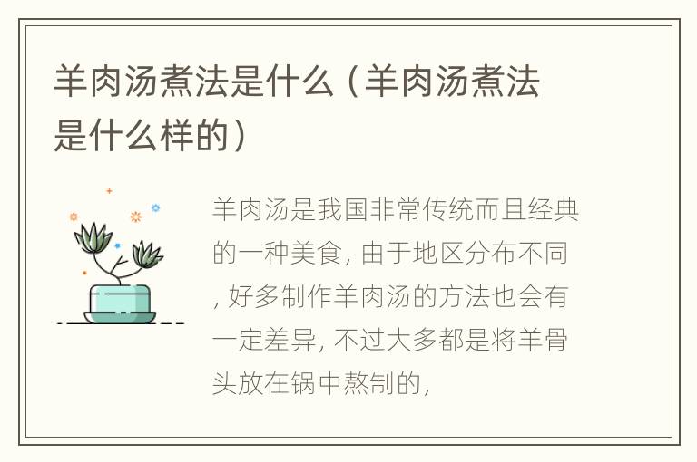 羊肉汤煮法是什么（羊肉汤煮法是什么样的）
