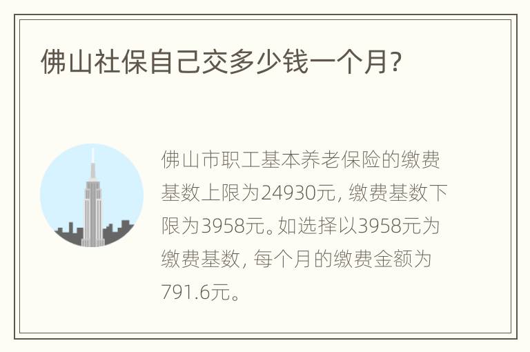 佛山社保自己交多少钱一个月？