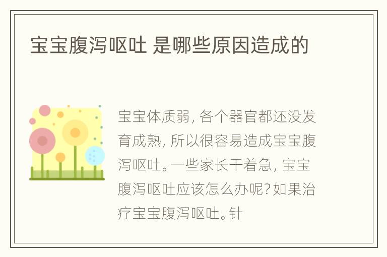 宝宝腹泻呕吐 是哪些原因造成的