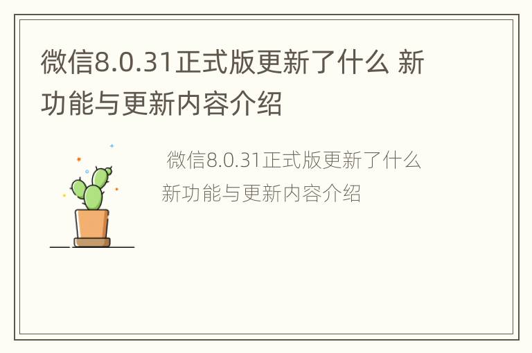 微信8.0.31正式版更新了什么 新功能与更新内容介绍