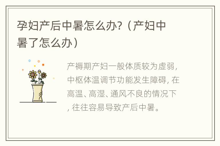 孕妇产后中暑怎么办？（产妇中暑了怎么办）
