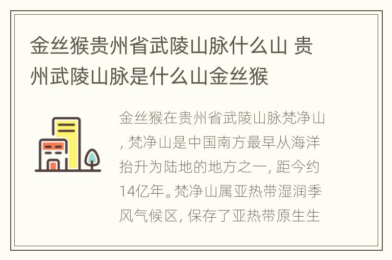 金丝猴贵州省武陵山脉什么山 贵州武陵山脉是什么山金丝猴