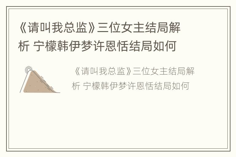 《请叫我总监》三位女主结局解析 宁檬韩伊梦许恩恬结局如何