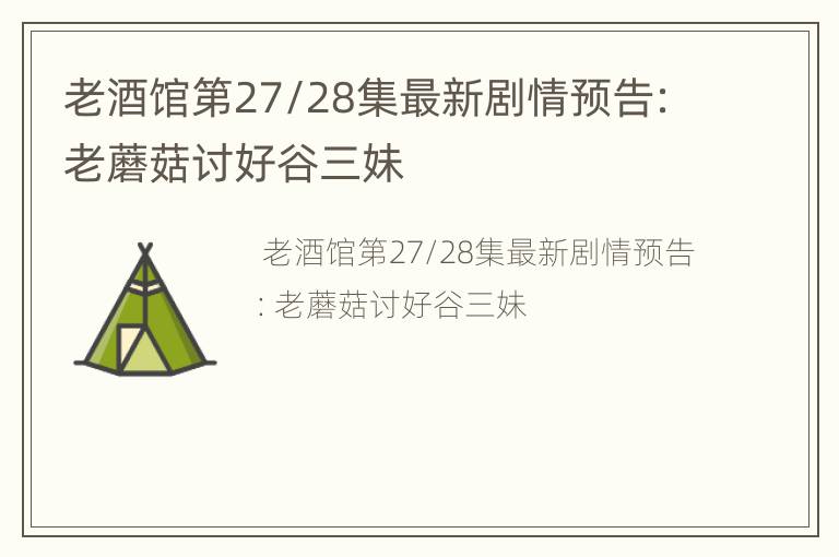 老酒馆第27/28集最新剧情预告：老蘑菇讨好谷三妹