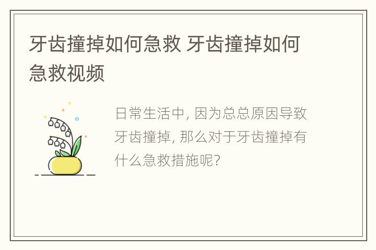 牙齿撞掉如何急救 牙齿撞掉如何急救视频