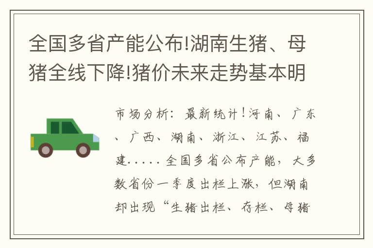 全国多省产能公布!湖南生猪、母猪全线下降!猪价未来走势基本明朗?