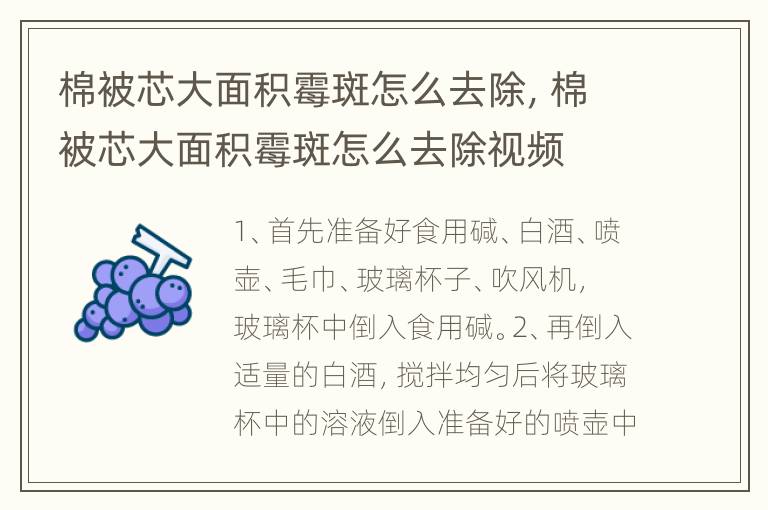 棉被芯大面积霉斑怎么去除，棉被芯大面积霉斑怎么去除视频