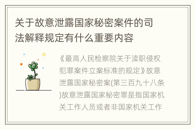 关于故意泄露国家秘密案件的司法解释规定有什么重要内容