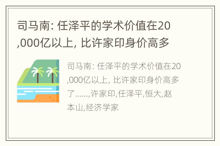 司马南：任泽平的学术价值在20,000亿以上，比许家印身价高多了……