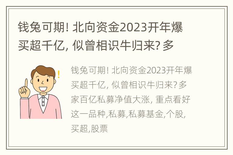 钱兔可期！北向资金2023开年爆买超千亿，似曾相识牛归来？多家百亿私募净值大涨，重点看好这一品种