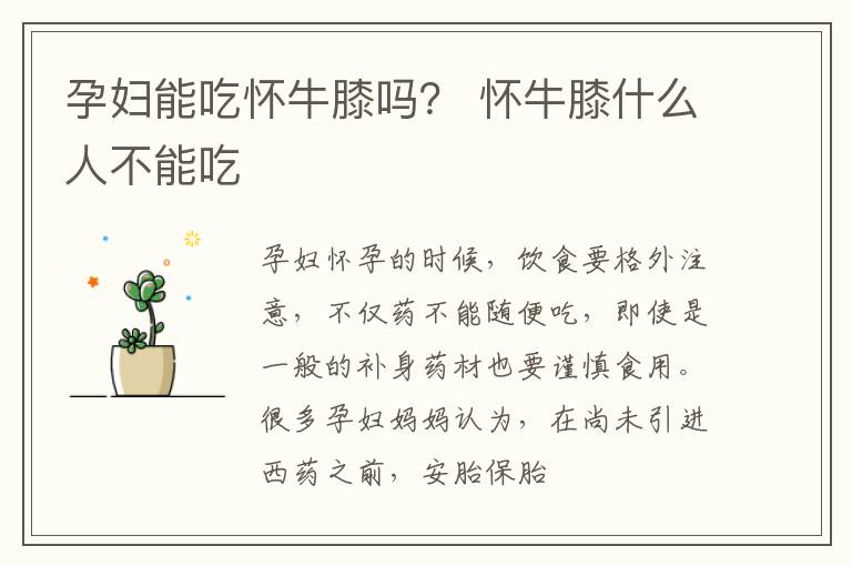 孕妇能吃怀牛膝吗？ 怀牛膝什么人不能吃