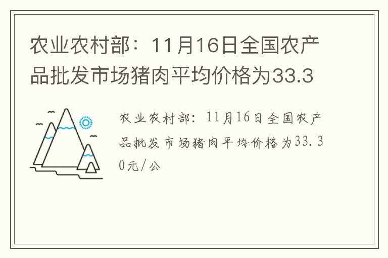 农业农村部：11月16日全国农产品批发市场猪肉平均价格为33.30元/公