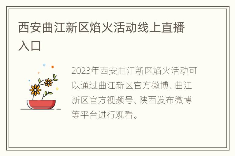 西安曲江新区焰火活动线上直播入口
