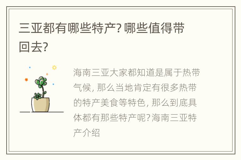 三亚都有哪些特产？哪些值得带回去？