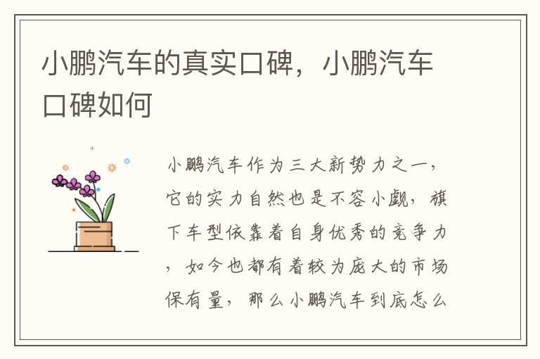 小鹏汽车的真实口碑，小鹏汽车口碑如何