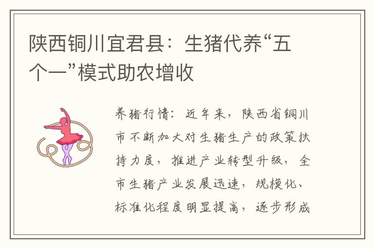 陕西铜川宜君县：生猪代养“五个一”模式助农增收