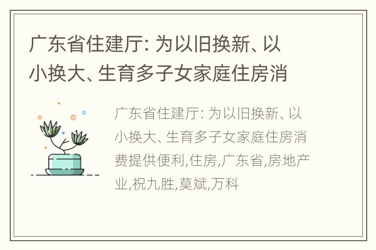 广东省住建厅：为以旧换新、以小换大、生育多子女家庭住房消费提供便利