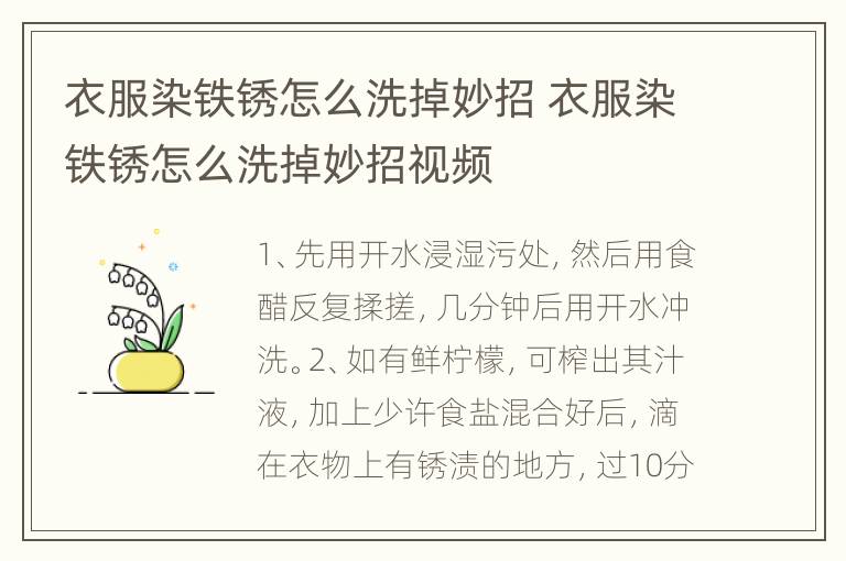 衣服染铁锈怎么洗掉妙招 衣服染铁锈怎么洗掉妙招视频