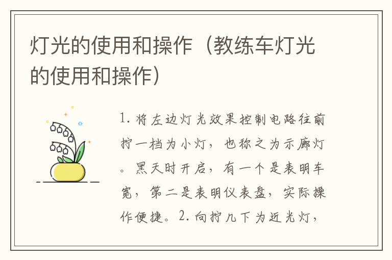 灯光的使用和操作（教练车灯光的使用和操作）