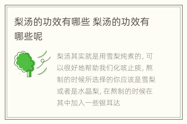 梨汤的功效有哪些 梨汤的功效有哪些呢