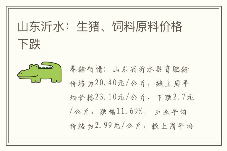 山东沂水：生猪、饲料原料价格下跌