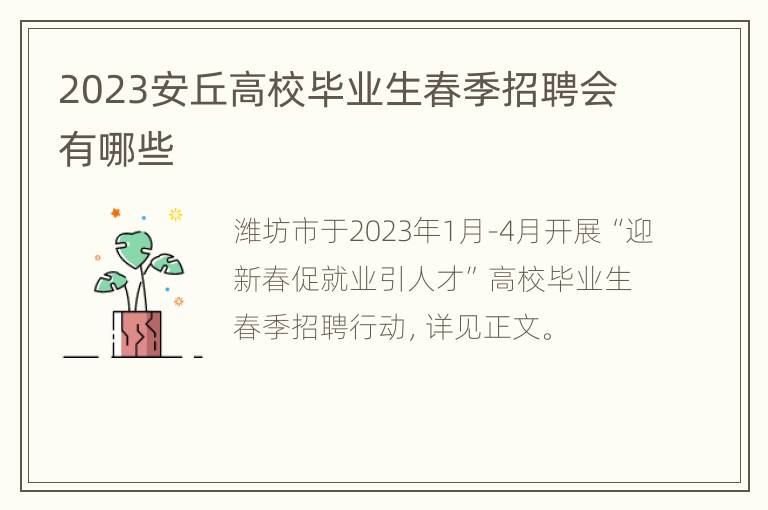 2023安丘高校毕业生春季招聘会有哪些