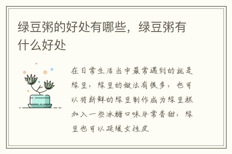 绿豆粥的好处有哪些，绿豆粥有什么好处