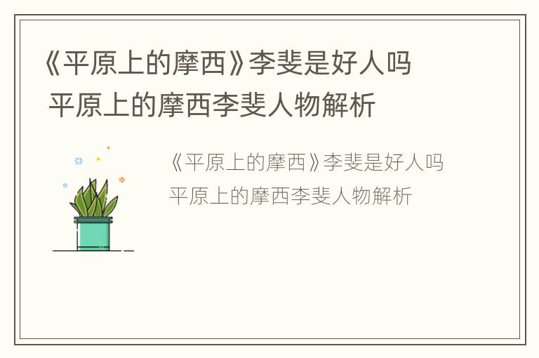 《平原上的摩西》李斐是好人吗 平原上的摩西李斐人物解析