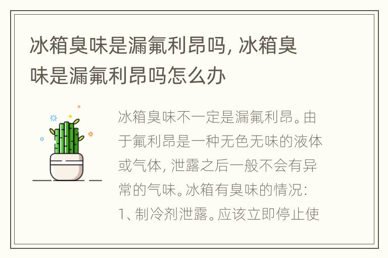 冰箱臭味是漏氟利昂吗，冰箱臭味是漏氟利昂吗怎么办