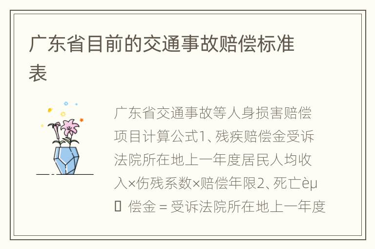广东省目前的交通事故赔偿标准表