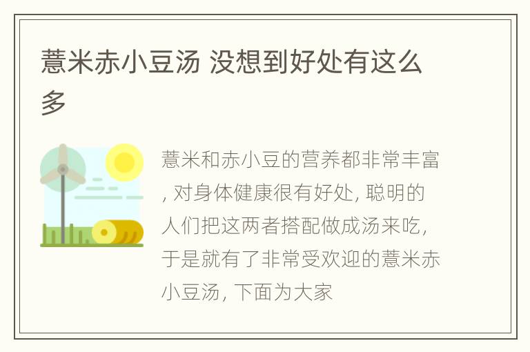 薏米赤小豆汤 没想到好处有这么多