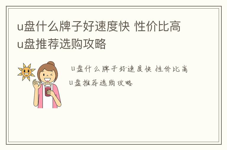 u盘什么牌子好速度快 性价比高u盘推荐选购攻略