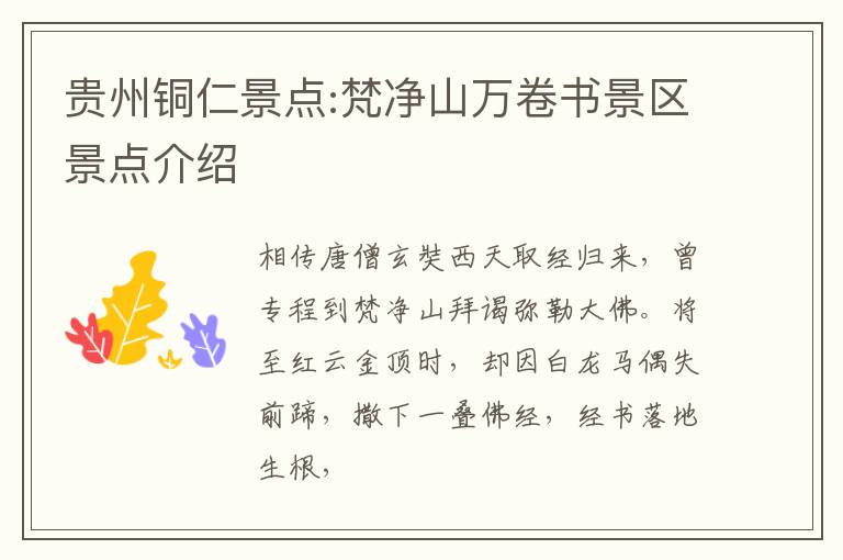 贵州铜仁景点:梵净山万卷书景区景点介绍