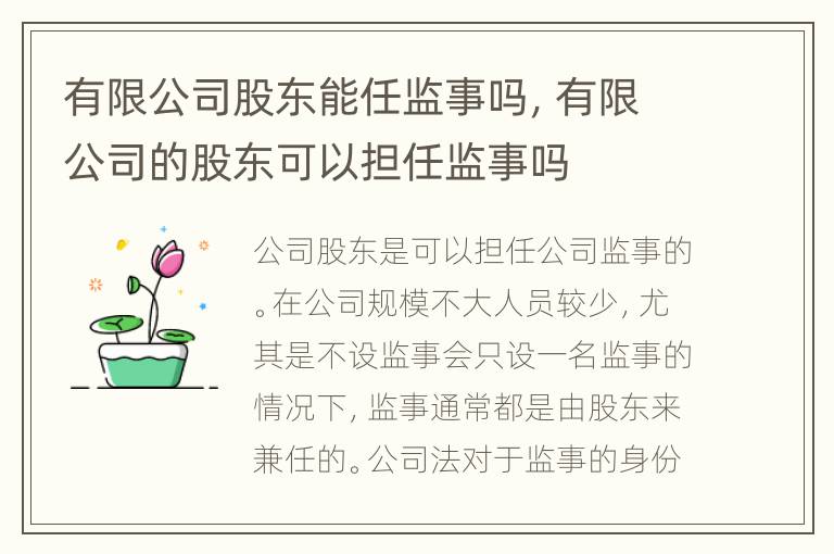 有限公司股东能任监事吗，有限公司的股东可以担任监事吗
