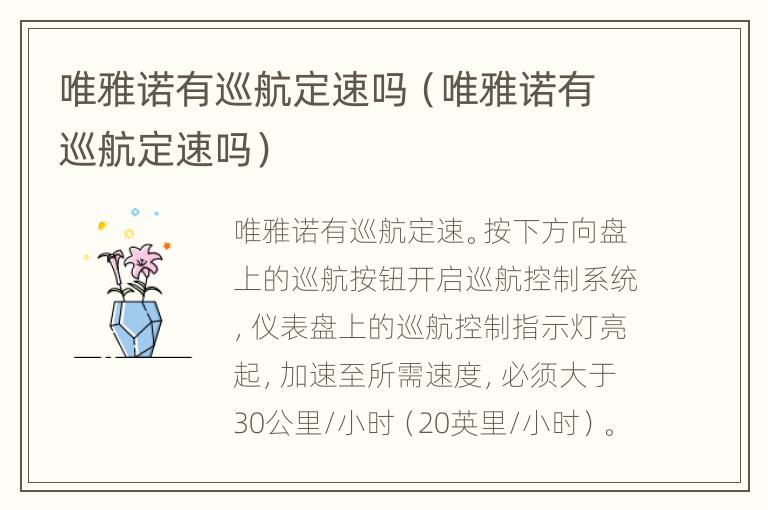 唯雅诺有巡航定速吗（唯雅诺有巡航定速吗）