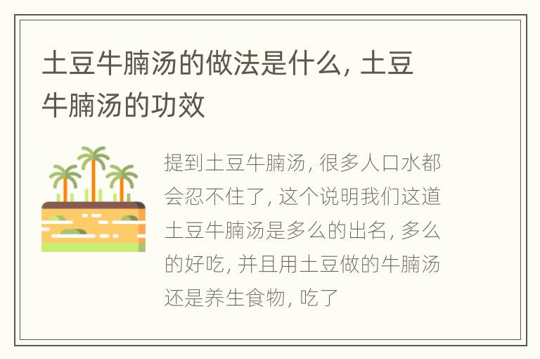 土豆牛腩汤的做法是什么，土豆牛腩汤的功效